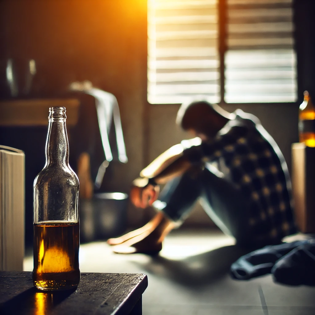 Alkoholflasche im Licht – Einsamkeit im Zimmer